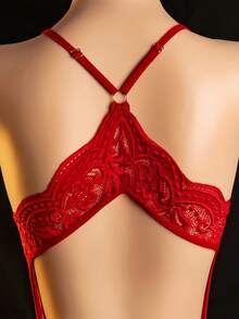 Sexy Lingerie, Open Crotch, Hollowed Out Bodysuit, Women's Bodysuit, And Sexy Bodysuit, Rave For Going Out - Red - View 5