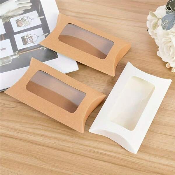 50 cajas de regalo de papel kraft con ventana, adecuadas para caramelos, joyas, fiestas, bodas, cumpleaños, Navidad, Halloween (negro, blanco, marrón)