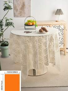 1pc French Style Minimalist Cream Lace Tablecloth With Embroidered Flowers And Bells, Suitable For Outdoor Wedding Decor, TV Cabinet Cover, Birthday Party, Afternoon Tea, Garden Photoshoot Background, All Seasons