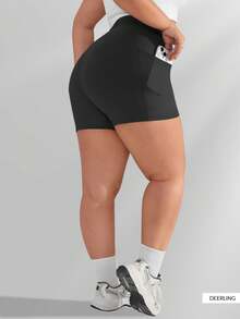 Quần short yoga cạp cao màu đen cỡ lớn dành cho nữ, có chức năng định hình vòng ba, có túi, phù hợp cho tập thể dục, đạp xe, chạy bộ và nhiều dịp khác trong mùa hè. - màu đen - Xem 5