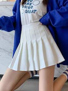 Women's Solid Color Casual Pleated Mini Skirt