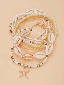 7 Stücke bohemisches Armband-Set mit Perlen & Muschelanhängern, geeignet für den täglichen Gebrauch von Frauen