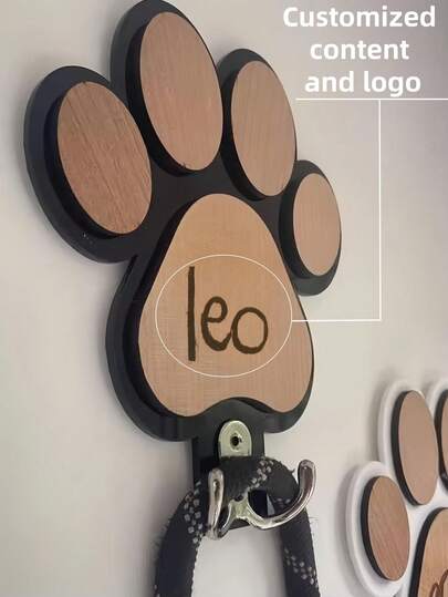 Custom Engraved Dog Bone Shelf​ - 16x16cm (6.3x6.3in) Organizer For Collar & Leash Storage Solid Wood Wall Hooks With Flexible Metal Hooks (Adjustable Angle & Heavy Duty)