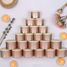 Conjunto de 6 latas de vela douradas champanhe com tampas para fabricação de velas - Pacote Combo de Recipiente de Ferro de 4oz e 8oz
