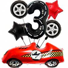 Race Car Party Decorations - 1-9 Number Balloons, Large Red Racing Car Balloons, Tire Shaped Balloons, For Race Car Themed Birthday Party Supplies - Multicolor - View 5