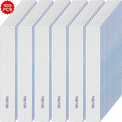 100Pcs 100/180(80/80,100/180 Option)Grit Nail Files Professional Reusable Nail Files Nail Buffers Double Sided Emery Boards Fingernail Files For Acrylic Nails And Natural Nails