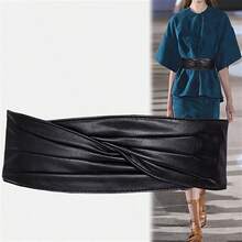 PU Leather Wide Belt, Fashion Accessory For Dresses, Sweaters, Coats, Versatile Black Color, Casual, Bohemian, Retro, Party, Cute, Sexy, Elegant, Suitable For All Seasons