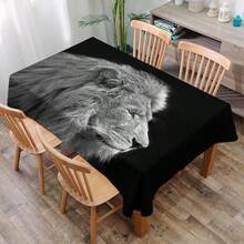 1 bucata fata de masa imprimata elefant negru, fata de masa moderna dreptunghiulara/rotunda impermeabila din poliester, imprimare digitala potrivita pentru camera de zi, masa de sufragerie in aer liber, masa rotunda mica