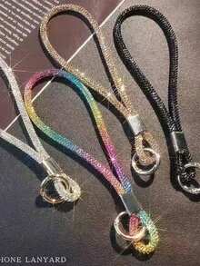 1pc Rhinestone Phone Lanyard, Fashionable Cell Phone Wrist Strap Charm Decoration For Women Gifts For Mother, Family, Friends, Birthday, Holiday Phone Charm, Phone Chain - Multicolor - View 2
