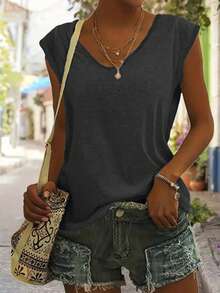 3 piezas de camisetas casuales de manga corta y cuello en V sueltas, cómodas y de moda para uso diario y en el hogar en primavera/verano