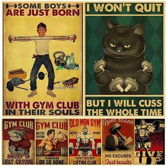 1pc Wall Arts Posters FramelessVintage Fitness Club Poster Vintage Poster Family Room Bar Cafe Studio Decor Vintage Art Mural Unframed/Wood-Framed Painting ,Wall Art With Frame