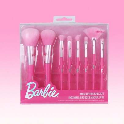 Miniso Barbie Series Makeup Brushes Set, Ins Princess Style Foundation Contour Blush Concealer Eyeshadow Blend Eyeliner Travel Makeup Brush Set For Gifts(Pink, 8 Pcs)