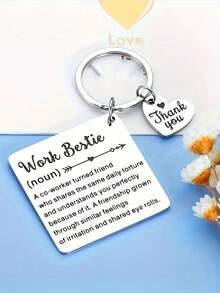 Stainless Steel Keychain With Heart Charms - Perfect Gift For Farewell, Retirement For Co-Workers Or Boss Car Accessories Bag Charm Backpack For School - Silver - View 5