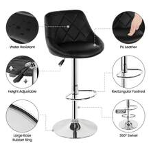 Jooli H Bar Stools Set Of 2, PU Leather Adjustable Swivel Breakfast Barstools With Gas Lift, Chrome Footrest And Base For Kitchen, Counter, Breakfast Bar, Black - Negro - Ver 6