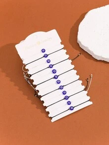 12pcs/Set Summer Woven Devil's Eye Design Adjustable Handmade Beaded Bracelets Set For Women - Blue - View 2