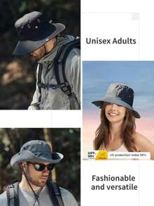 1pc Men/Women Quick Drying Solid Color Fishing Hat, Wide Brim Casual Outdoor Sun Hat, Polyester Material