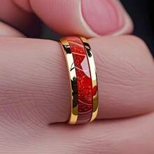 1 pieza de anillo de boda/compromiso de acero inoxidable de 8 mm de estilo bohemio para mujer con incrustación de patrón de granate rojo, cómodo, elegante y versátil, adecuado para fiestas, bodas y joyería de aniversario