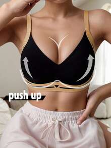 Women's Lift-Up Bra, Padded, Seamless, Wireless, Light Support, Shaping Bra, Ladies Underwear - Black - View 4