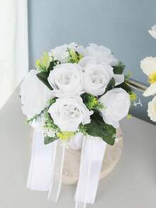 1 Buquê de Rosas Artificiais de Seda para Decoração de Casamento, Chá de Panela, Centro de Mesa e Acessórios para o Dia dos Namorados - Multicolorido - Ver 4