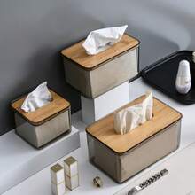 1 pieza Caja de servilletas de papel de color té, estilo nórdico minimalista creativo, porta servilletas para sala de estar doméstica, soporte de servilletas para mesa - Marrón - Ver 3