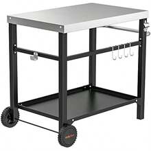 Onlyfire BBQ Serving Trolley Table Stainl Steel Flattop Worktable Double-Shelf With Utensil Holder For Outdoor Grilling And Cooking - Silver - View 1