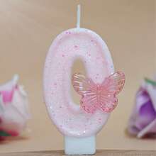 粉色闪光蝴蝶形数字蜡烛，0-9 闪亮数字蛋糕蜡烛，适合生日、婚礼、周年纪念、主题派对 - 淺粉色 - 查看 20