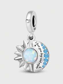 1pc Sun & Moon Heart Shaped Pendant, Suitable For DIY Bracelet, Women Jewelry - Silver - View 15