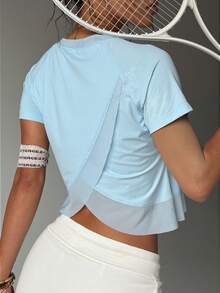 极简主义郁金香背部瑜伽 T 恤 - 女士柔软弹力短袖上衣，适合健身房和休闲