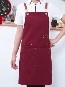 1 pieza Delantal de chef para hombres y mujeres con bolsillo, profesional para cocinar - Ajustable - Delantal de peto, resistente al agua y al aceite, usado en tiendas de leche con té, pastelerías, restaurantes de sushi, restaurantes occidentales, salones de uñas, floristerías, fruterías, cafeterías