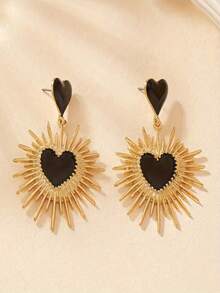 1 par de pendientes con forma de corazón exagerada, elegante y refinada, con acabado esmaltado y personalizado - Pendientes de corazón - Ver 8