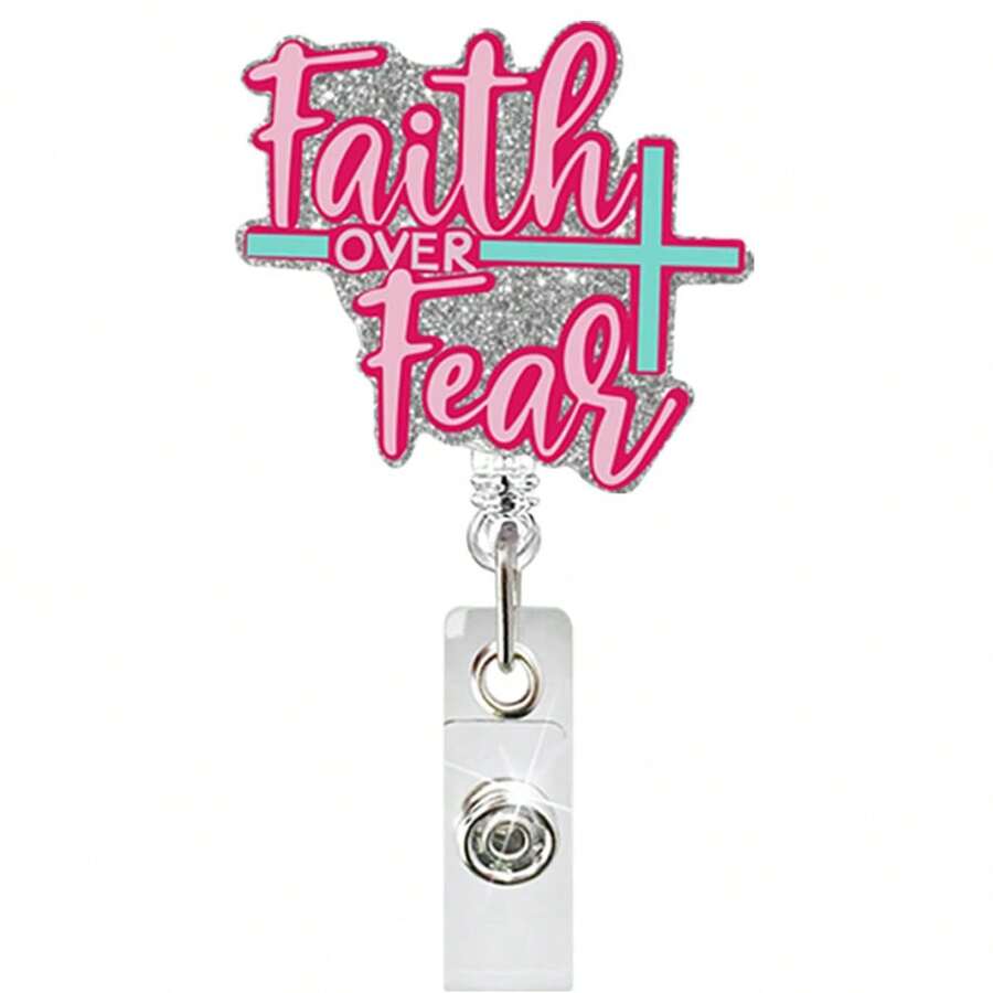 TONAVIETO 1 Stück Glaube über Angst Krankenschwester Ausweishalter, Name ID Abzeichen Halter mit Krokodilklemme für Studenten Krankenpflege Namensschild Karte Abschlussgeschenk