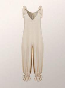 Women's Casual Solid Color Knotted Camisole Harem Pants, Suitable For Dates And Vacations