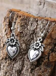 1 par de pendientes vintage bohemios con colgante de flor y corazón, joyería de moda para mujeres, regalo para bodas y fiestas