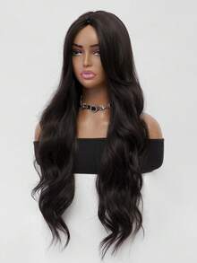 时尚优雅的黑棕色长款蓬松波浪假发，34英寸中分刘海，柔软蓬松的合成假发，适合女性日常佩戴，是节日聚会、婚礼派对、万圣节、圣诞节、角色扮演、Y2K冬季休闲街头风等场合的理想之选。 - Black-brown - 查看 6