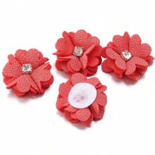 Paquete de 10 flores de encaje con perlas de 3,5 cm y 4 pétalos con rhinestones, flores multicapa DIY para decoración de bodas, fiestas y ropa - flores de cáñamo perlado - Ver 13