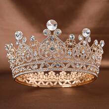 1pc Gold Luxury Rhinestone Princess Crown For Bridal Wedding Dress Accessory - Gold - View 3
