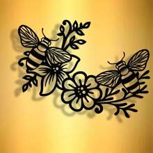 1pc Elegant Minimalist: Artistic Hardworking Bees Flower Honey Metal Sign, Wall Artwork, Modern Craft Sign Hanging Decor, Suitable For Office, Home Living Room, Bedroom, Terrace, Kitchen, Courtyard Walls, Shop Lobby Hanging Decor, Cafes, Ballrooms, Bars, Countryside, Farmhouse Decorative Walls, Housewarming, Festival Gifts