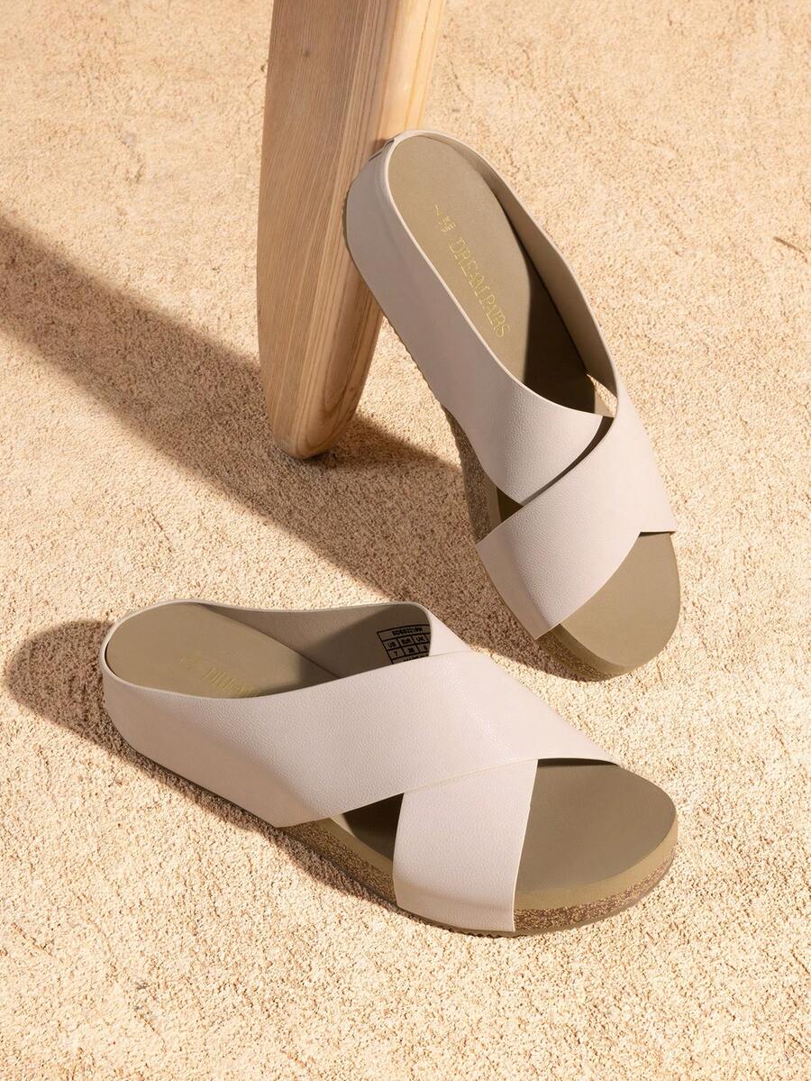 Women Wedge Platform Slide Sandals Slip On Open Toe Criss Cross Platform Flat Sandals Comfortable Summer Vacation Slingback Shoes - Pink - View 1