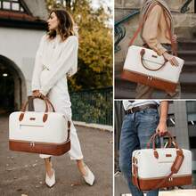 3PCS Weekender Bag For Women/Men, Travel Duffel Bag Carry On Overnight Bag With Shoe Compartment Nylon Travel Weekend Tote Bag,Cow Pattern Graduation Bag For School School Accessories School Stuff - Beige - View 4