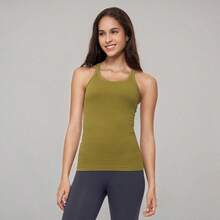 Yoga Racerback Tank Top For Women With Built In Bra,Women's Padded Sports Bra Fitness Workout Running Shirts - 泥炭蘚 - 查看 8