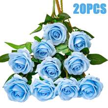 50朵仿真蓝色玫瑰花，假玫瑰，适用于DIY婚礼花束、餐桌摆饰、新娘送礼会、情人节装饰、婴儿派对、家居装饰、客厅、餐桌、墙面装饰 - 淺藍色 - 查看 12