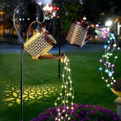 2 szt./1 szt. Konewka zasilana energią słoneczną z paskiem świetlnym, duża wisząca lampa solarna typu wodospad, wodoodporna lampa dekoracyjna na przyjęcie urodzinowe, spotkania rodzinne, patio, werandę, trawnik, podwórko, prezent do ogrodu