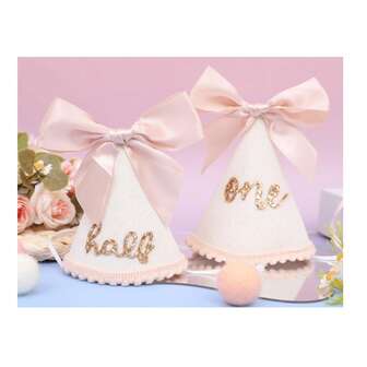 1 件（半岁-1 岁-2 岁）生日帽带蝴蝶结-甜蜜生日装饰，闪光数码锥形帽拍照道具，公主蝴蝶结帽，蛋糕粉碎