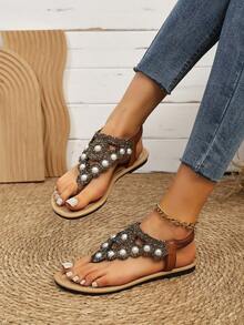 Latest Design Bohemian Style Flat Toe Ring Brown Sandals For Women - Brown - View 3