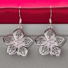 Charm Silver Flower Star Drop Earrings For Woman Wedding Engagement Jewelry - Silver - View 5