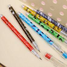 6pcs Creative Mosaic Egg-Shaped Pencils, 9-Segment Design, Vibrant Pixel Pattern In Various Colors, Transparent Pencil Cases, Visible Ink Level, Suitable For Writing, Drawing And Note Taking, Creative Stationery | Vivid Ballpoint Pens | Unique Grip Design Back To School - Multicolor - View 3