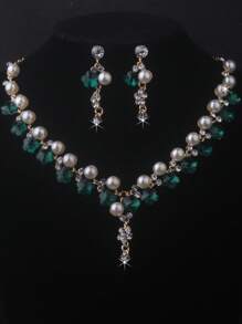 Premium High-End New Purple, Blue, Green Waterdrop Beaded Necklace & Earring Jewelry Set, Suitable For Wedding Dress, Stage Performance, Banquet, Birthday