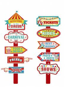 Señales direccionales para fiesta de circo y carnaval, dando la bienvenida a los artistas en una celebración de fiesta de cumpleaños con temática, decoraciones para fiesta de cumpleaños festiva, accesorios de fondo de papel - Multicolor - Ver 7