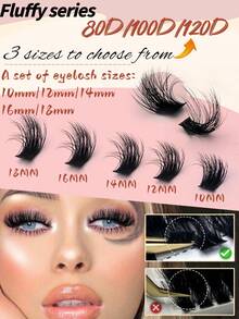 120D/100D/80D Fluffy Lash Clusters Kit Thick Cluster Eyelash Extensions Individual Lashes Faux Mink Eyelash Clusters D Curl 10MM/12MM/14MM/16MM/18MM Lash Extension Dramatic Eyelash Extensions Eyelashes Clusters - D - 查看 8