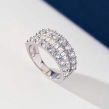 925 Sterling Silver Fine Single Ring For Women CZ Cubic Zirconia 3 Row Wide Wedding Bands For Her Fine Jewelry Gifts